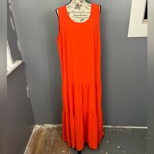 NWT Elizabeth and James sleeveless bright neon orange peplum hem maxi dress